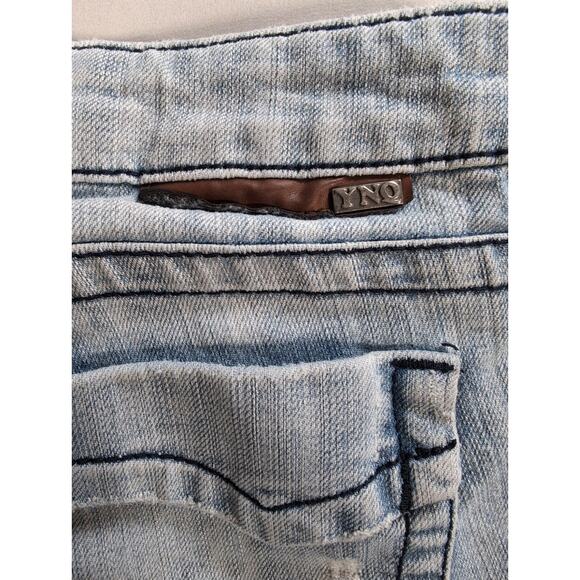 Y2K YNQ Distressed Denim Bermuda Shorts Womens Sz 11 Cutoff Raw Hem Ripped - Picture 13 of 13